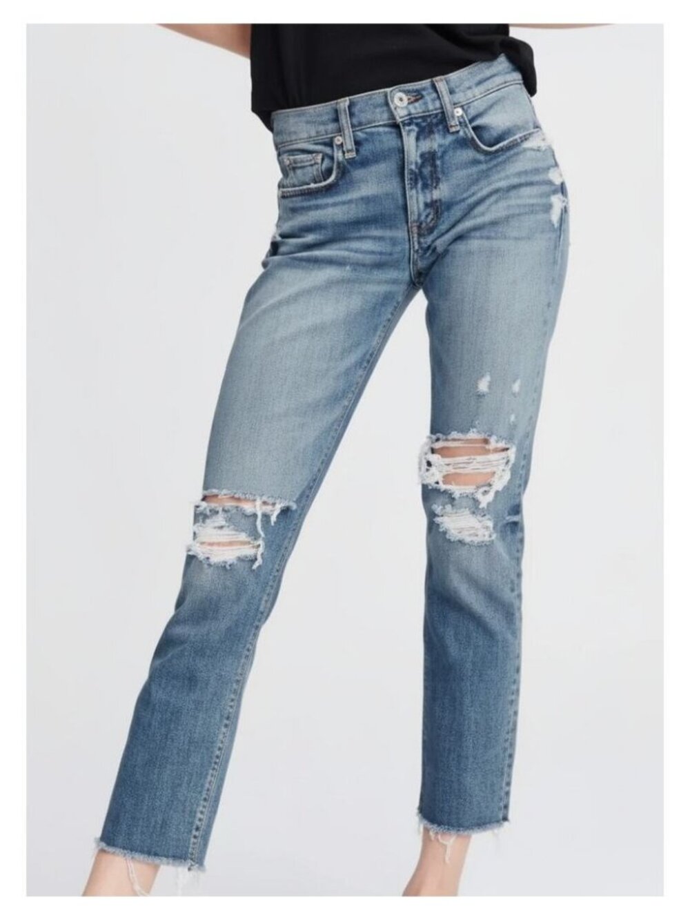 RAG & BONE Dre Low-Rise Ankle Slim Boyfriend Jeans Size 28 Blue Destroyed